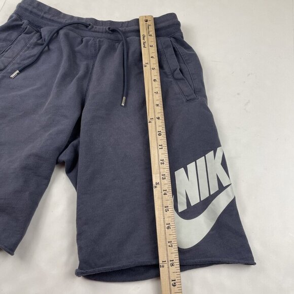 NIKE Sweat Shorts Men’s S Blue Cotton Swoosh Logo Gym Drawstring Elastic Waist - Picture 4 of 9